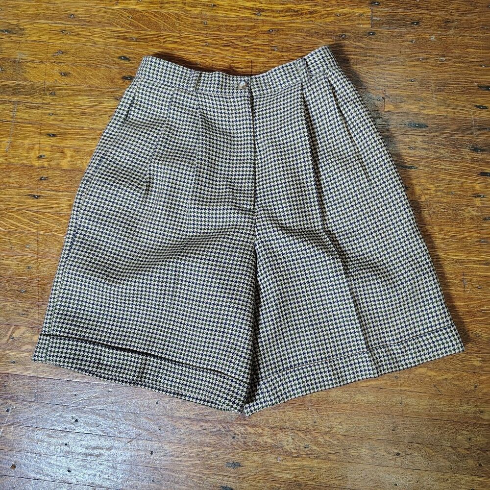 Poetcore VTG Houndstooth Pleated Classy 100% Wool Wmns Shorts/T799